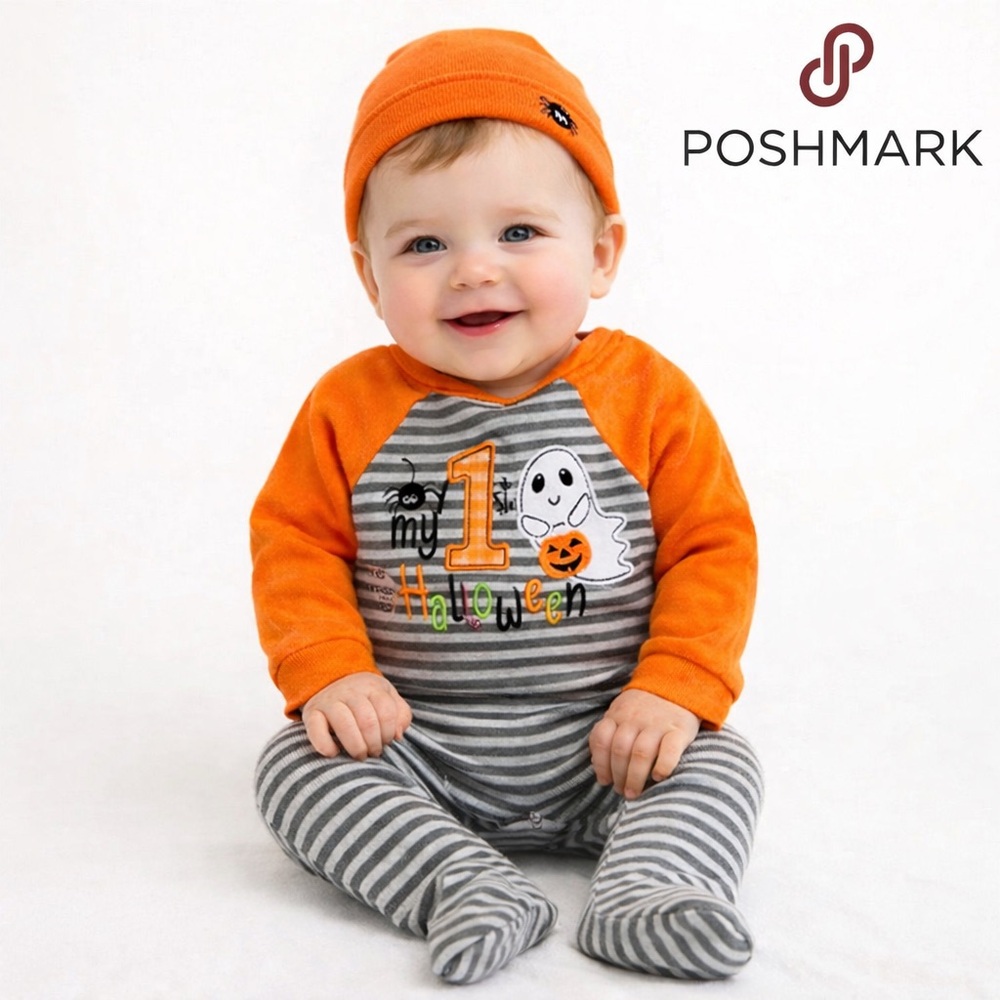 New with Tags! My 1st Halloween Baby Romper & Hat Set NWT